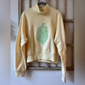 Free People Movement Butter Yellow Sweatshirt with Green Design
